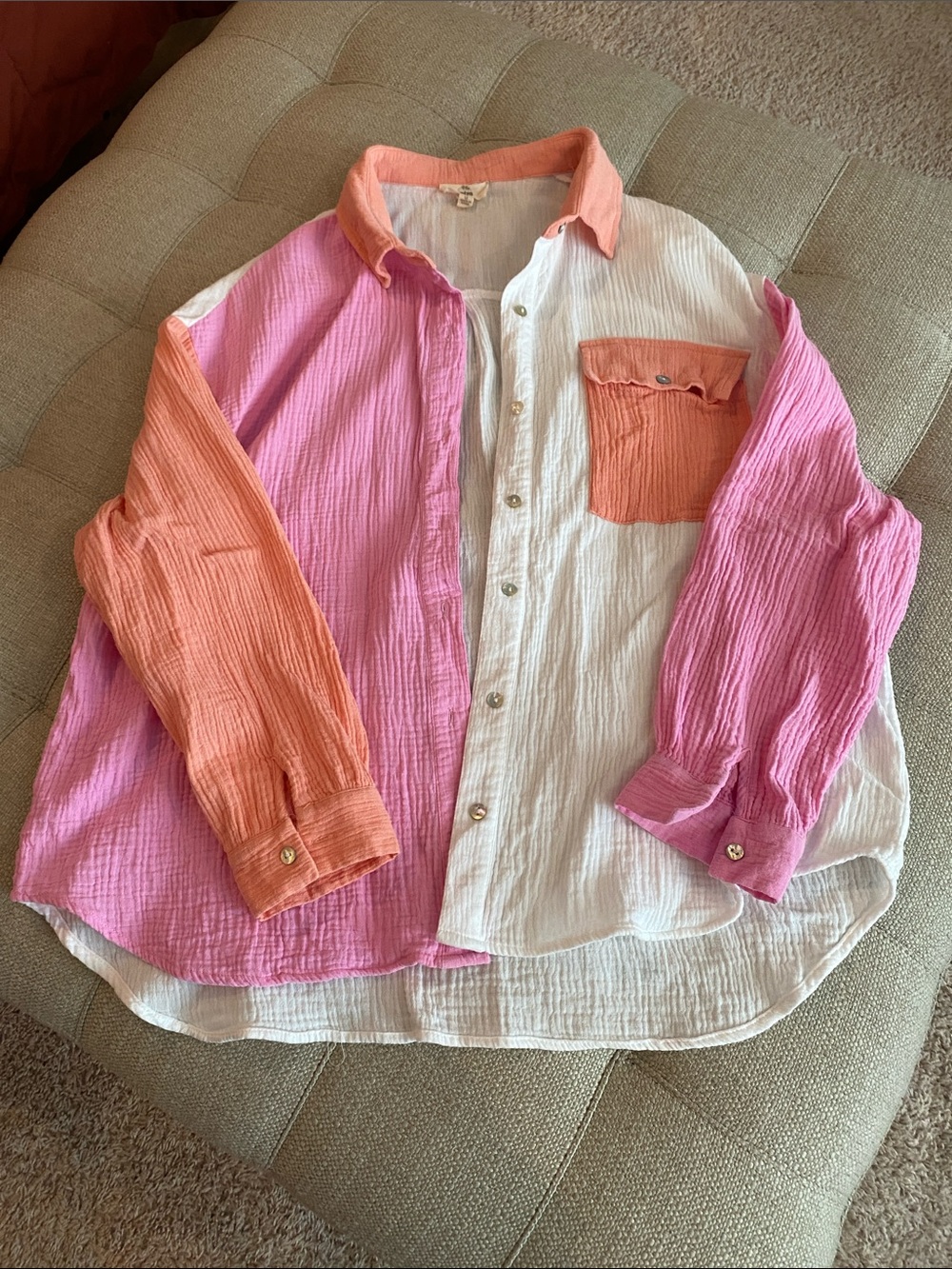 entro Peach Trim Gauze Top with White Body